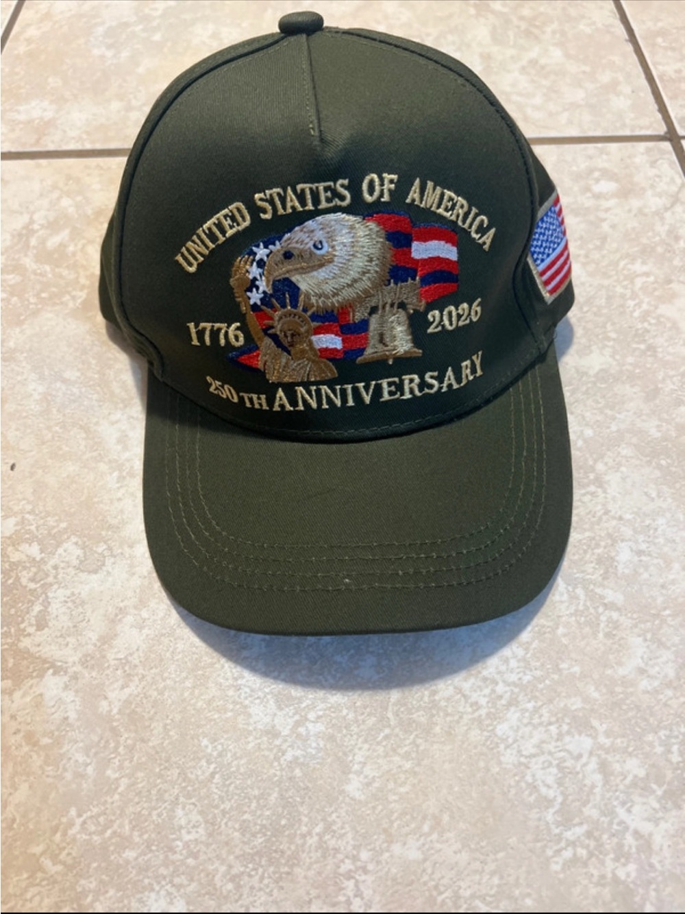 250th Anniversary Olive Green Embroidered Patriotic Baseball Cap